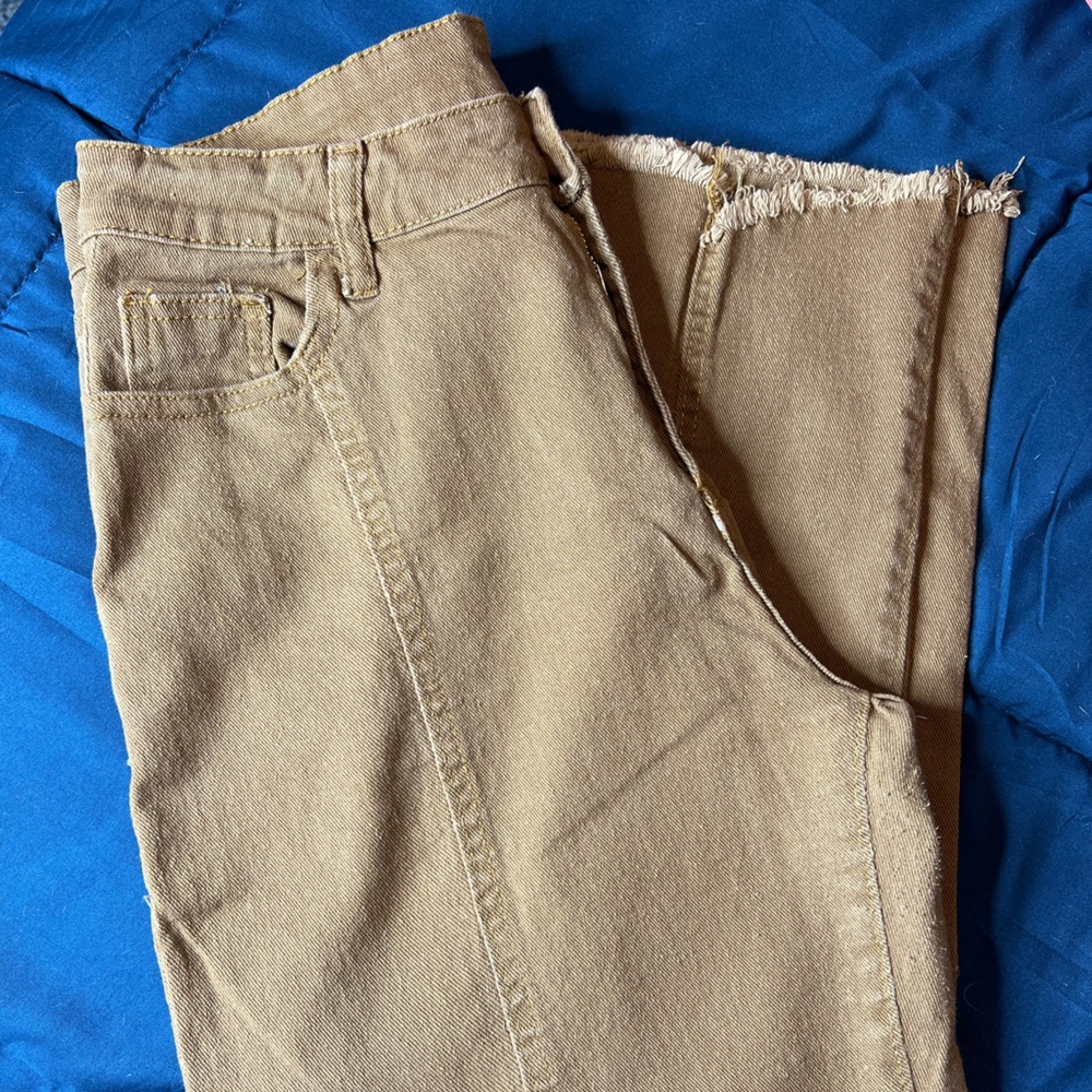 Tan Frayed Hem Jeans